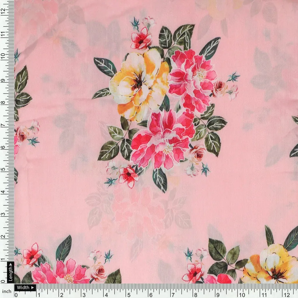 Colorful Floral Peach-Base Digital Printed Fabric - Image 4