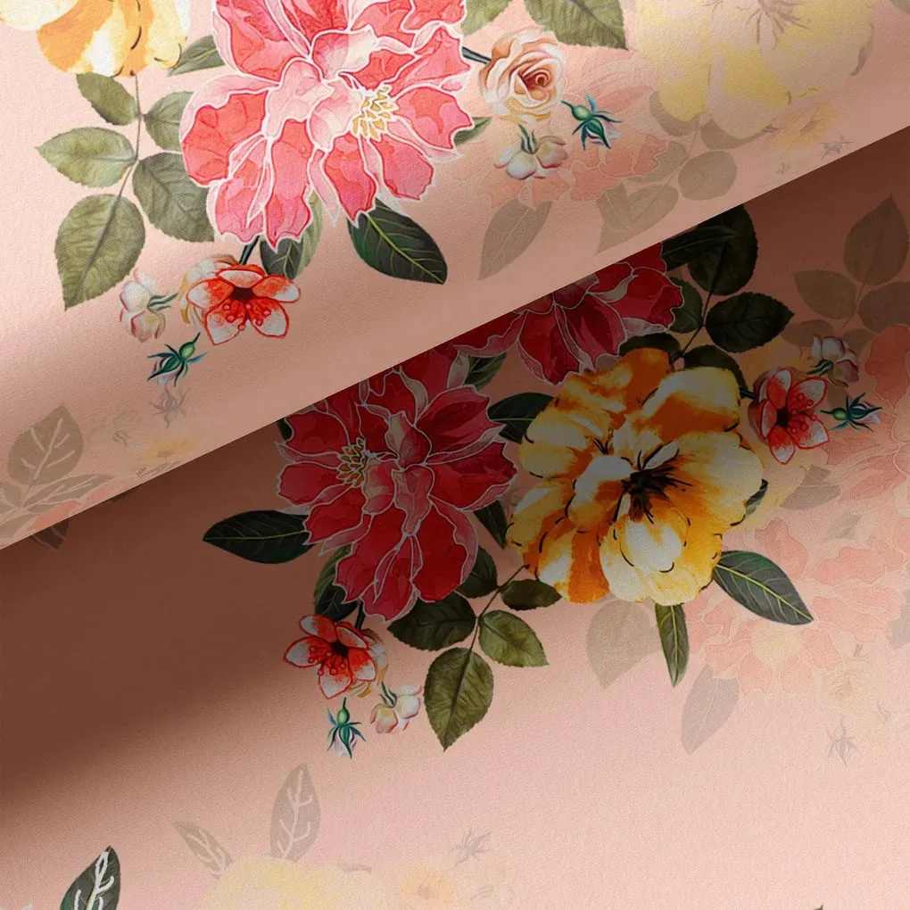 Colorful Floral Peach-Base Digital Printed Fabric - Image 3