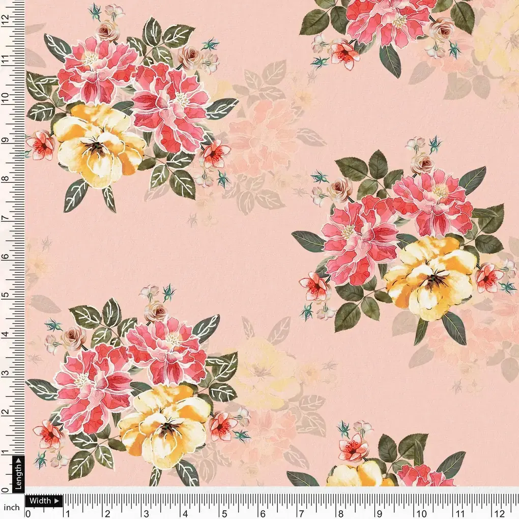 Colorful Floral Peach-Base Digital Printed Fabric - Image 4