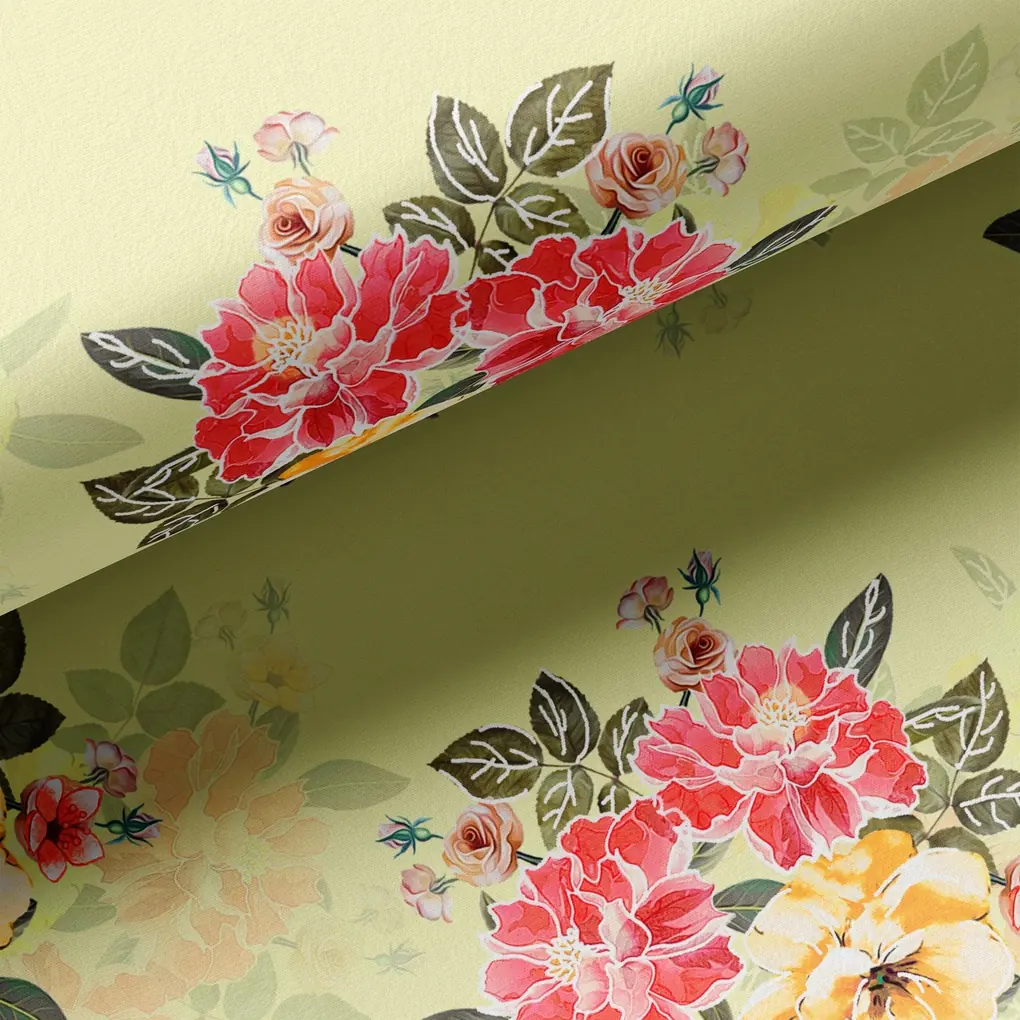 Colorful Floral Yellow Base Digital Printed Fabric - Image 3