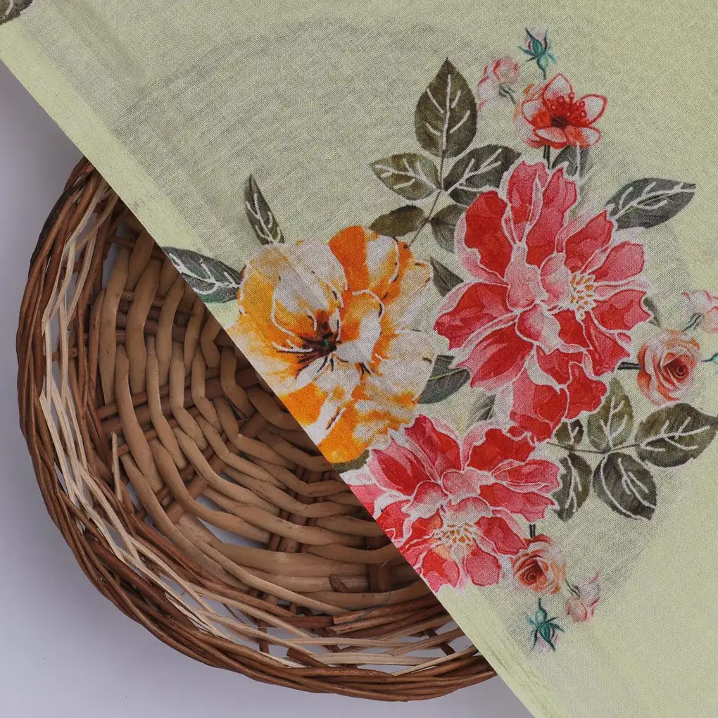 Colorful Floral Yellow Base Digital Printed Fabric - Pure Cotton - Image 2