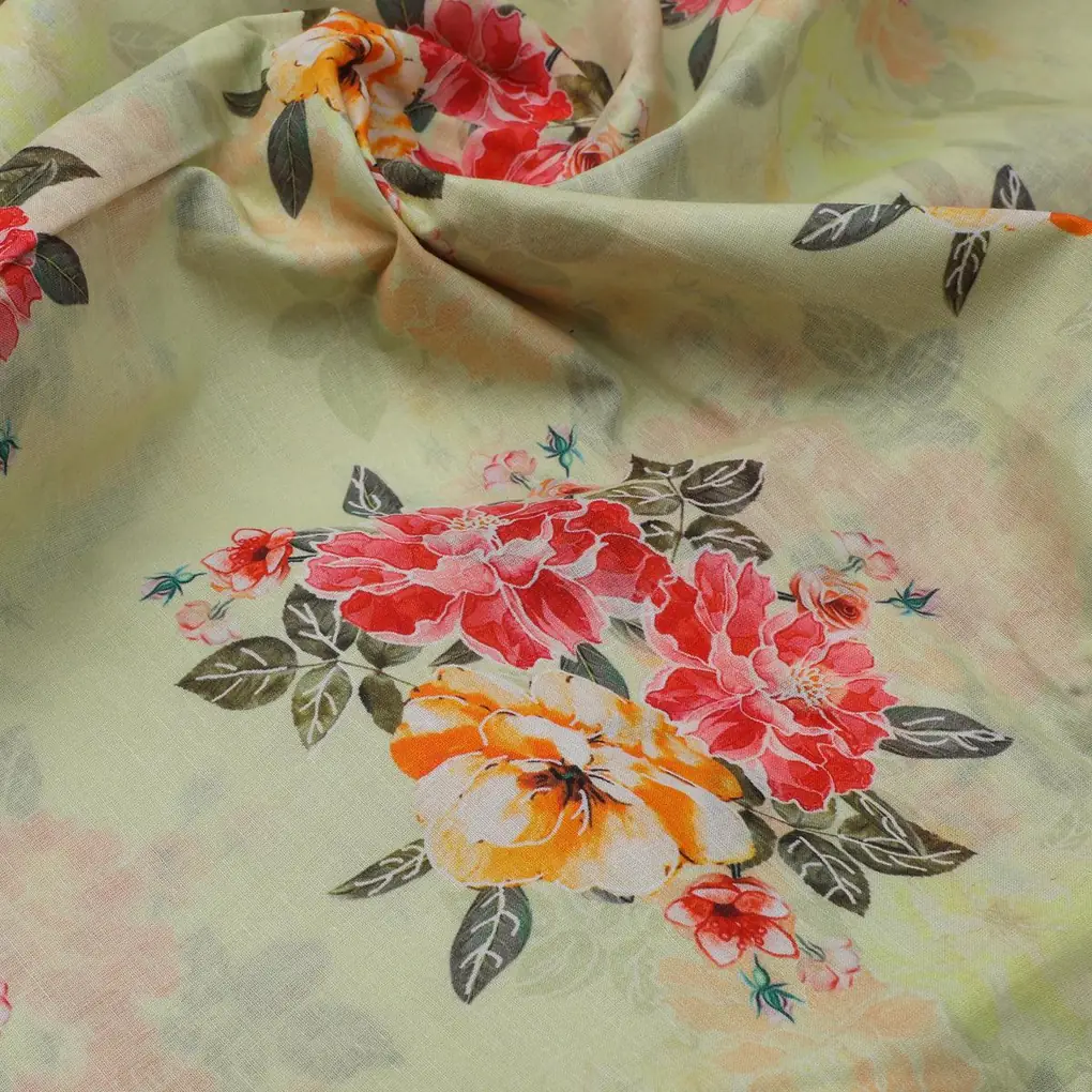 Colorful Floral Yellow Base Digital Printed Fabric - Pure Cotton - Image 3
