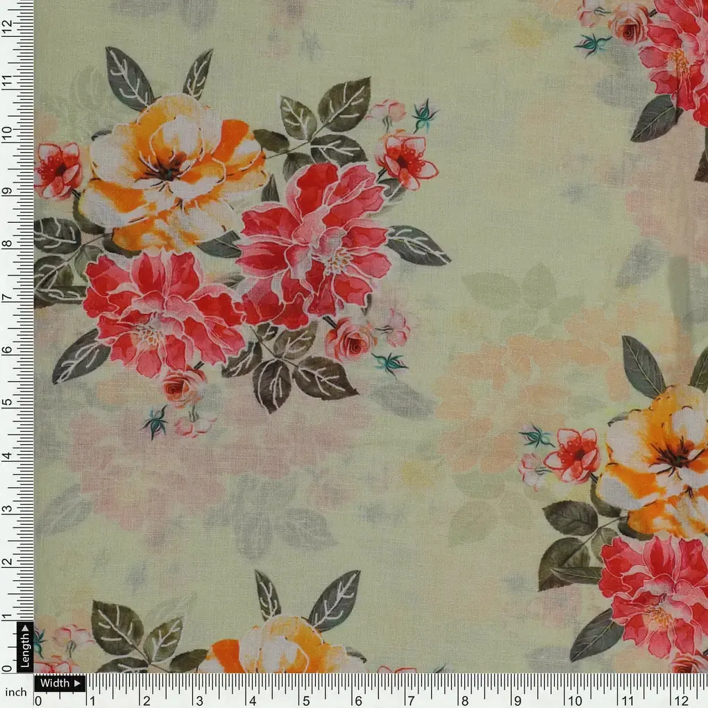 Colorful Floral Yellow Base Digital Printed Fabric - Pure Cotton - Image 4