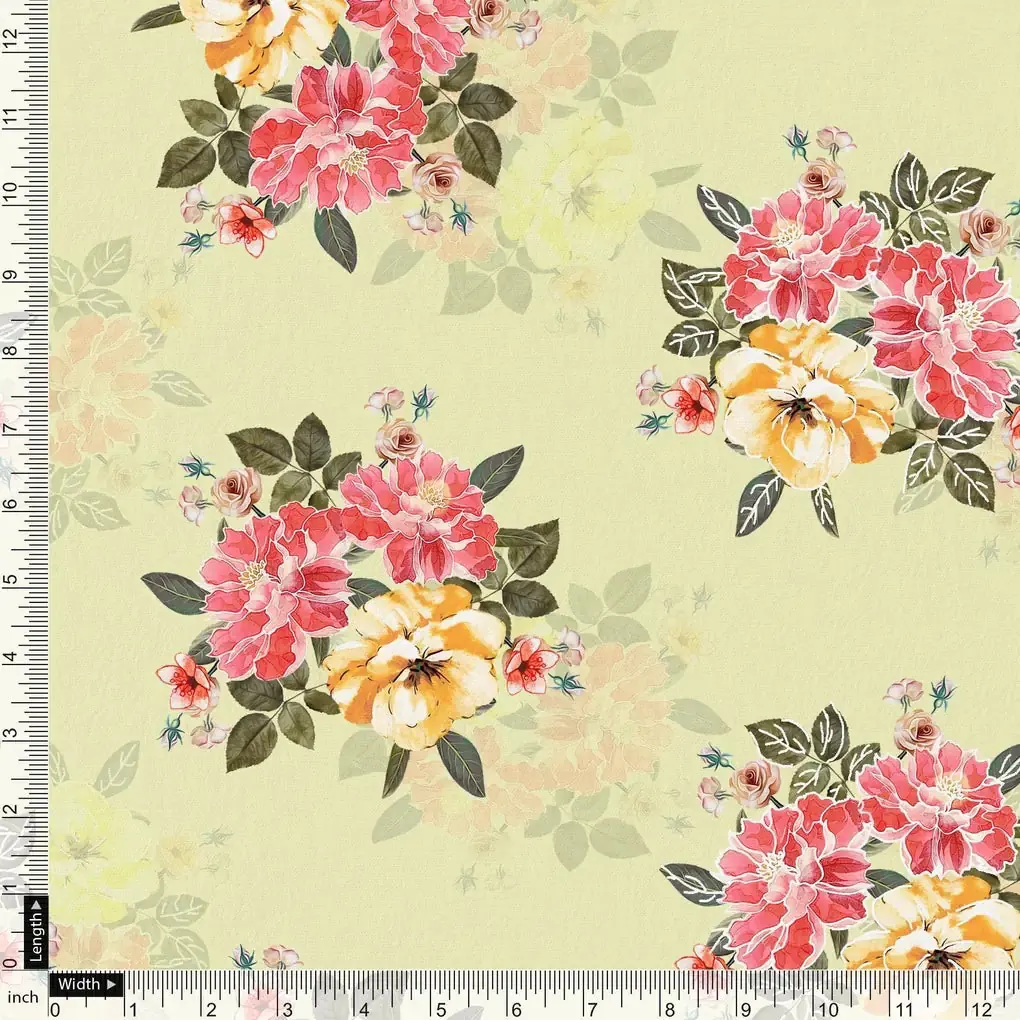 Colorful Floral Yellow Base Digital Printed Fabric - Image 4
