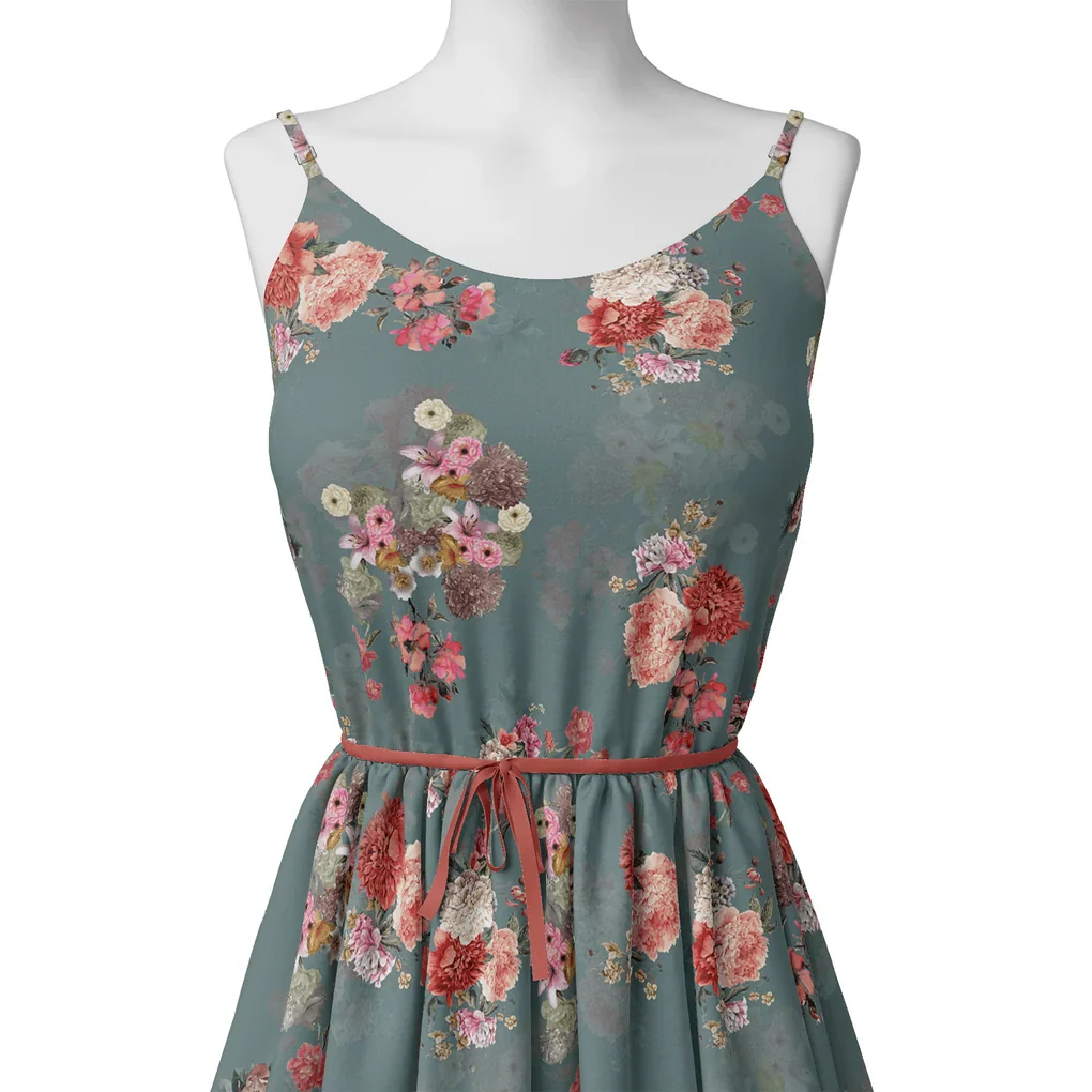 Colorful Roses With Multicolor Branch Digital Printed Fabric - Japan Satin - Image 2