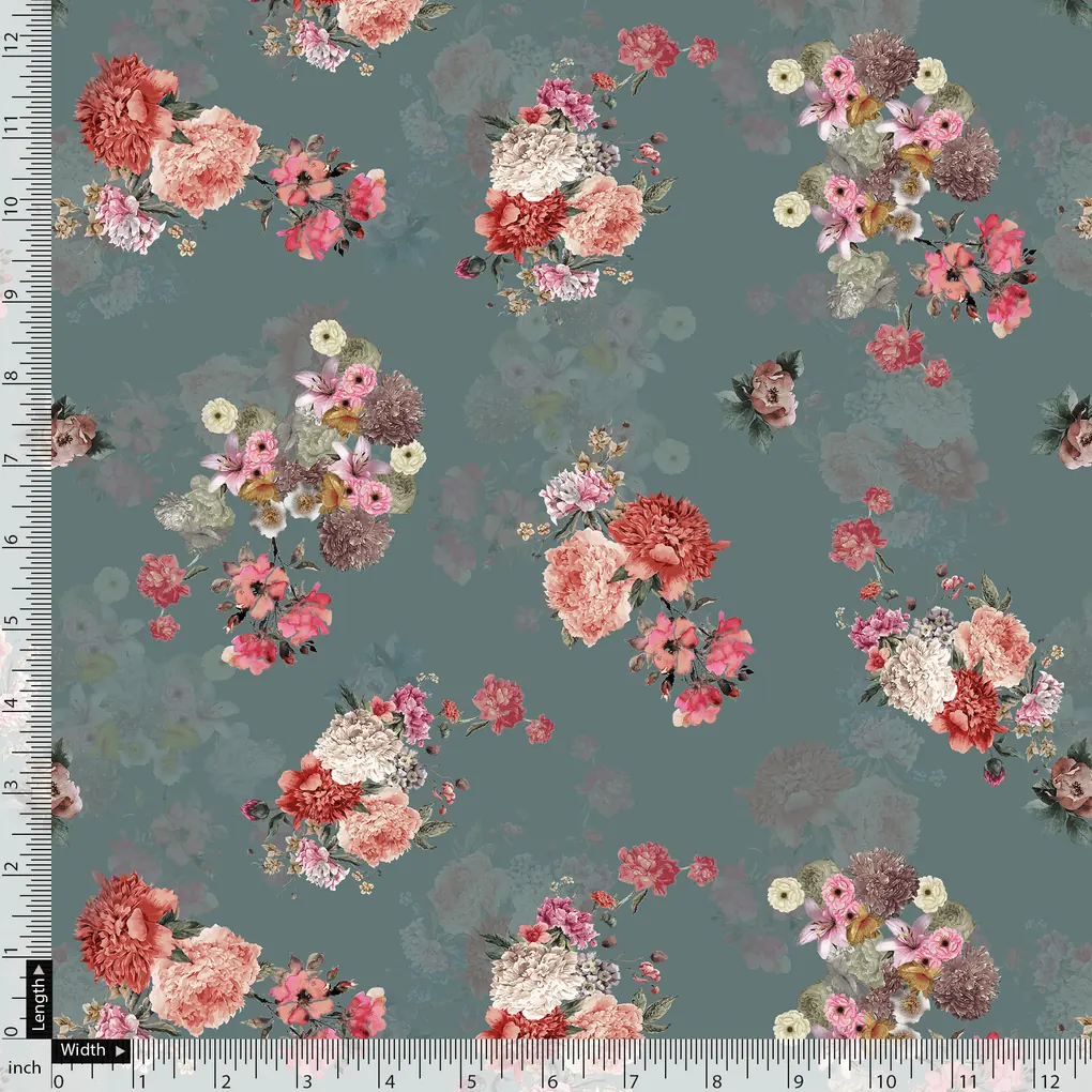 Colorful Roses With Multicolor Branch Digital Printed Fabric - Poly Muslin - Image 5