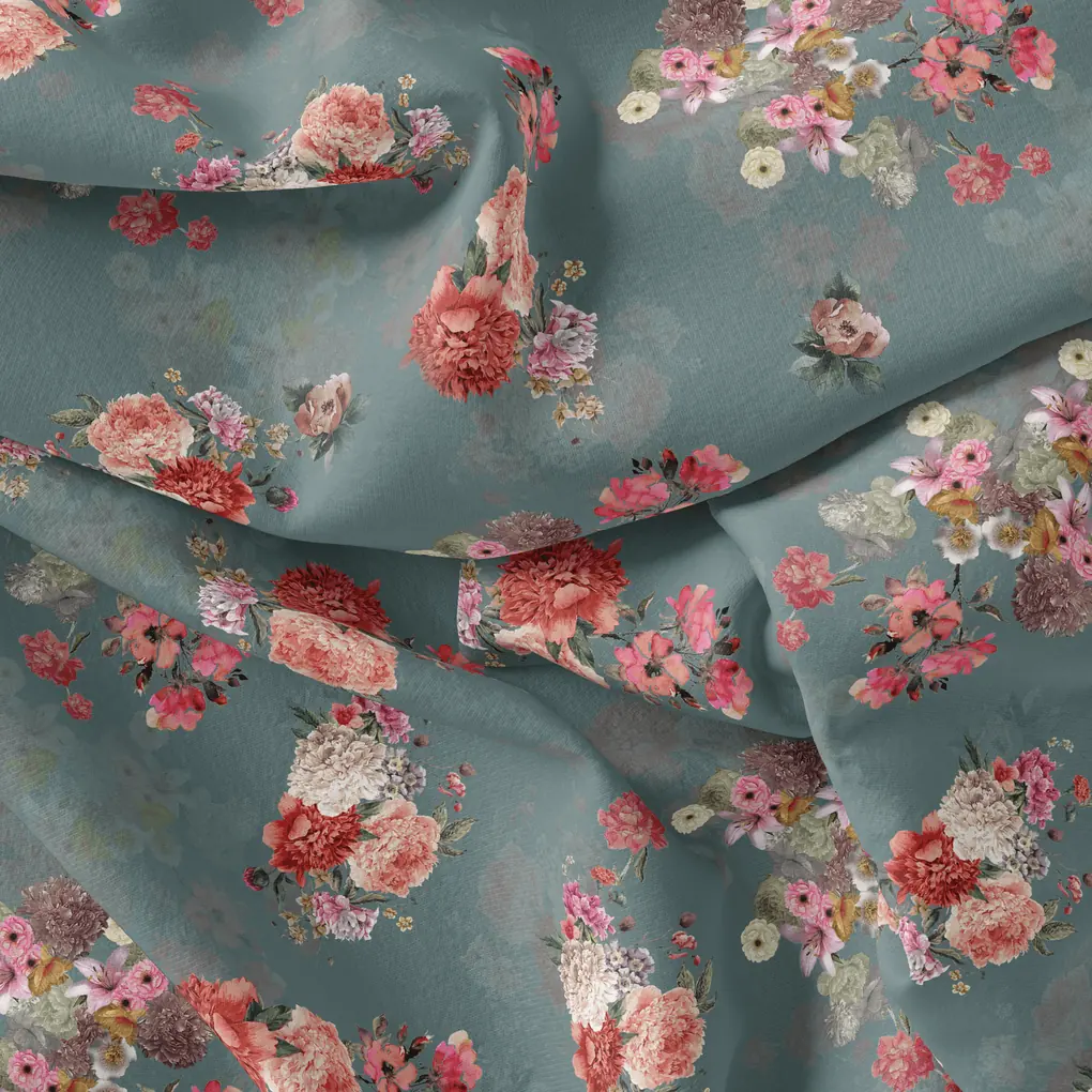 Colorful Roses With Multicolor Branch Digital Printed Fabric - Silk Crepe - Image 4