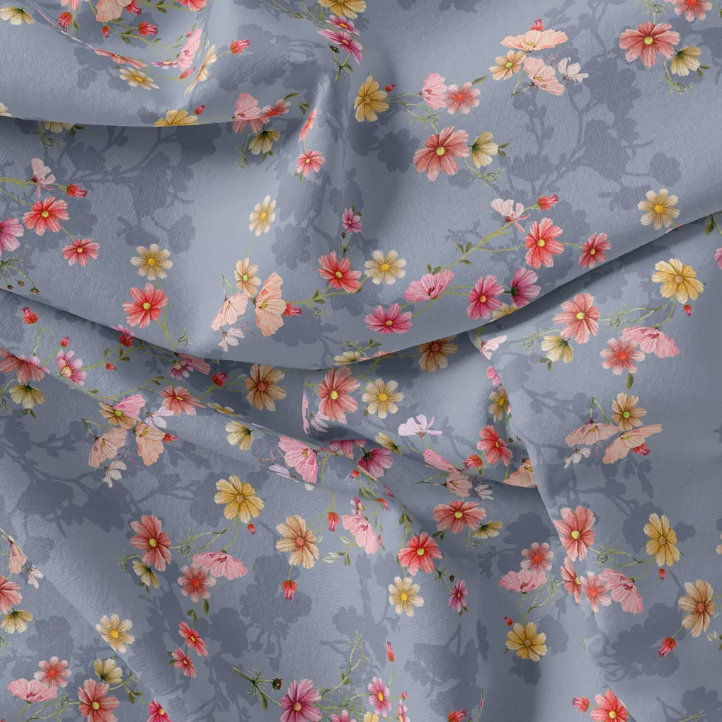 Colour Full Daisy With Spotted Background Digital Printed Fabric - Cotton - Image 3