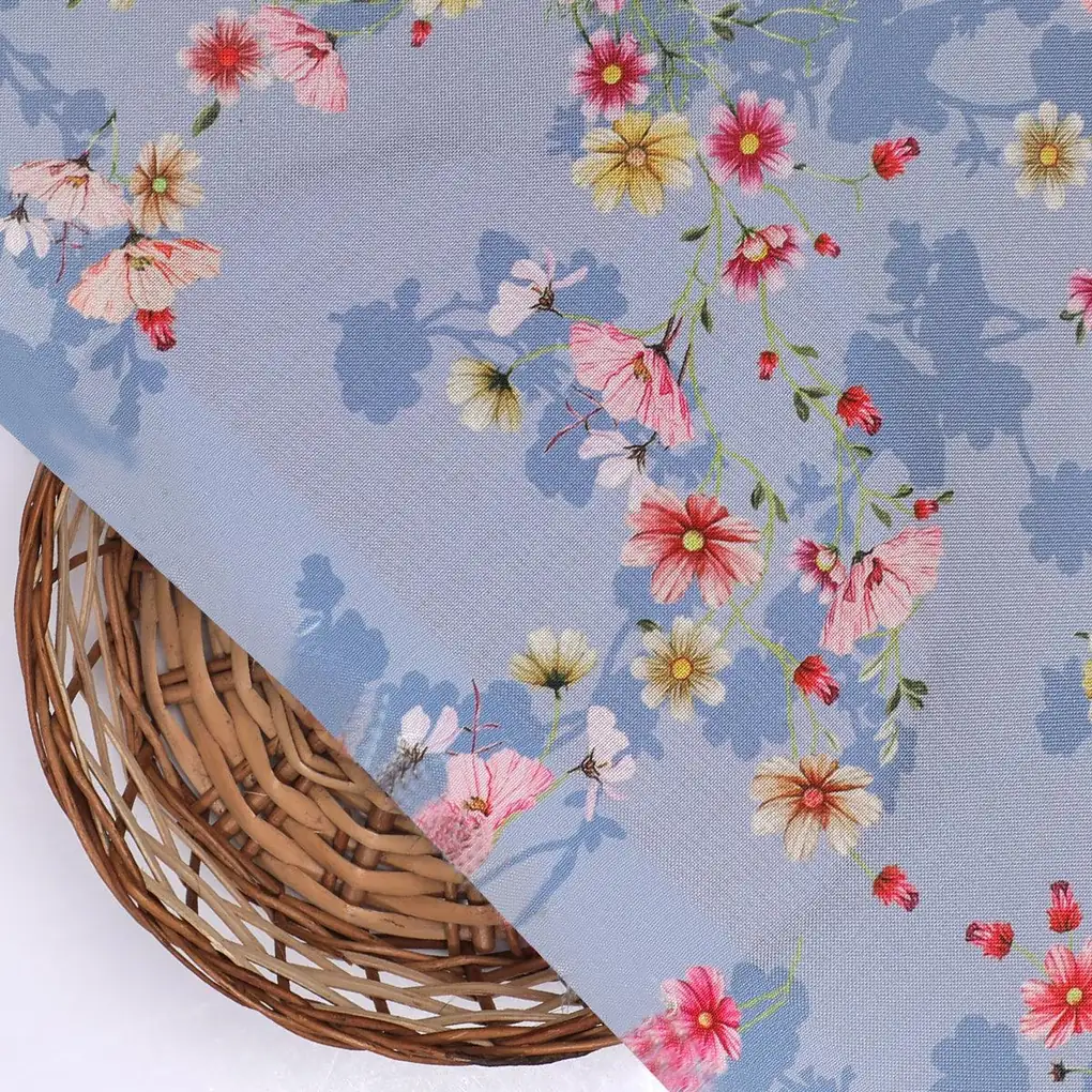 Colour Full Daisy With Spotted Background Digital Printed Fabric - Rayon - Image 2