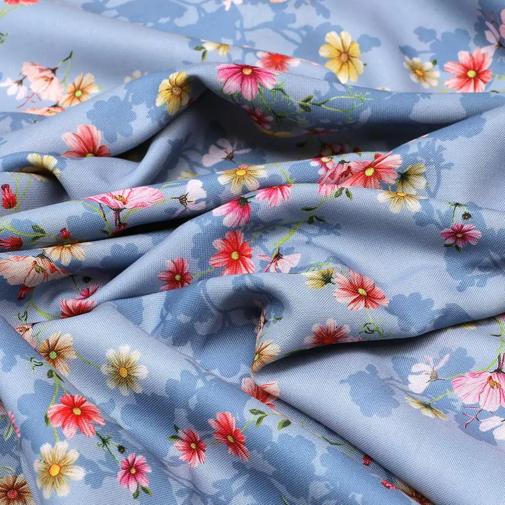 Colour Full Daisy With Spotted Background Digital Printed Fabric - Rayon - Image 3
