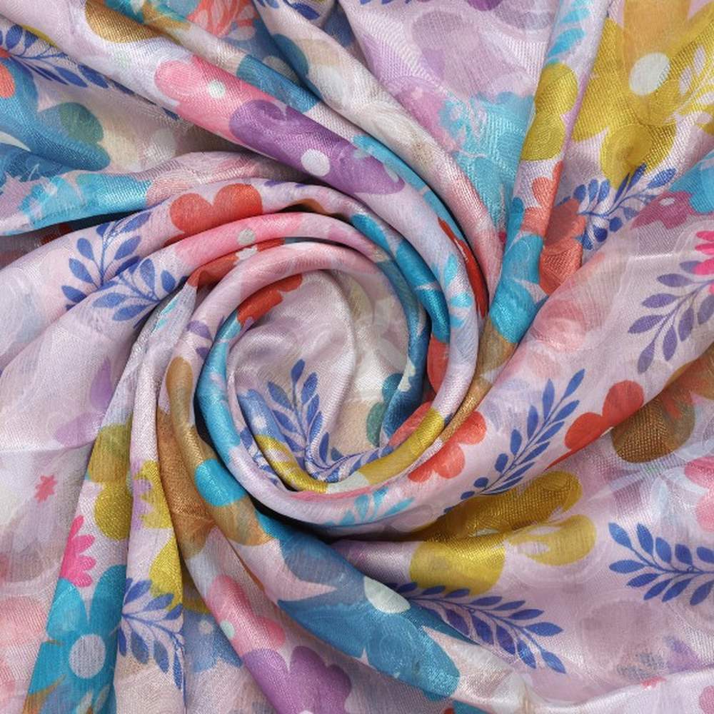 Colourful Abstract Floral on Light Pink Brasso Fabric - Image 2