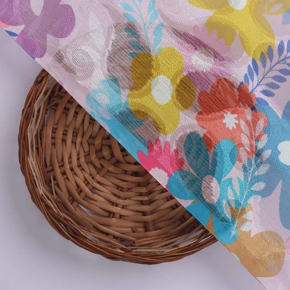 Colourful Abstract Floral on Light Pink Brasso Fabric - Image 3