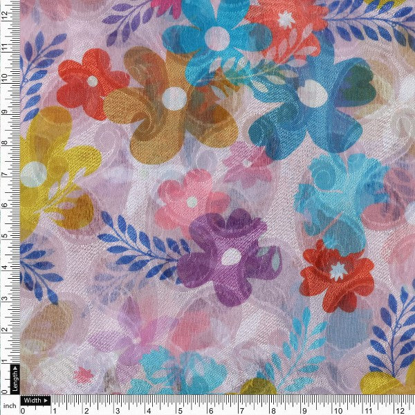 Colourful Abstract Floral on Light Pink Brasso Fabric - Image 4