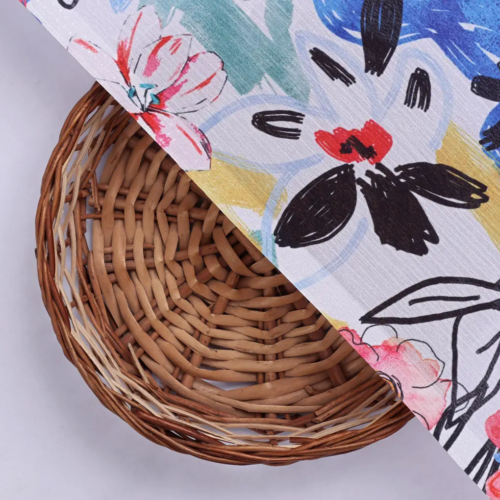 Colourful Abstract Painterly Floral Print Chinon Fabric - Image 2