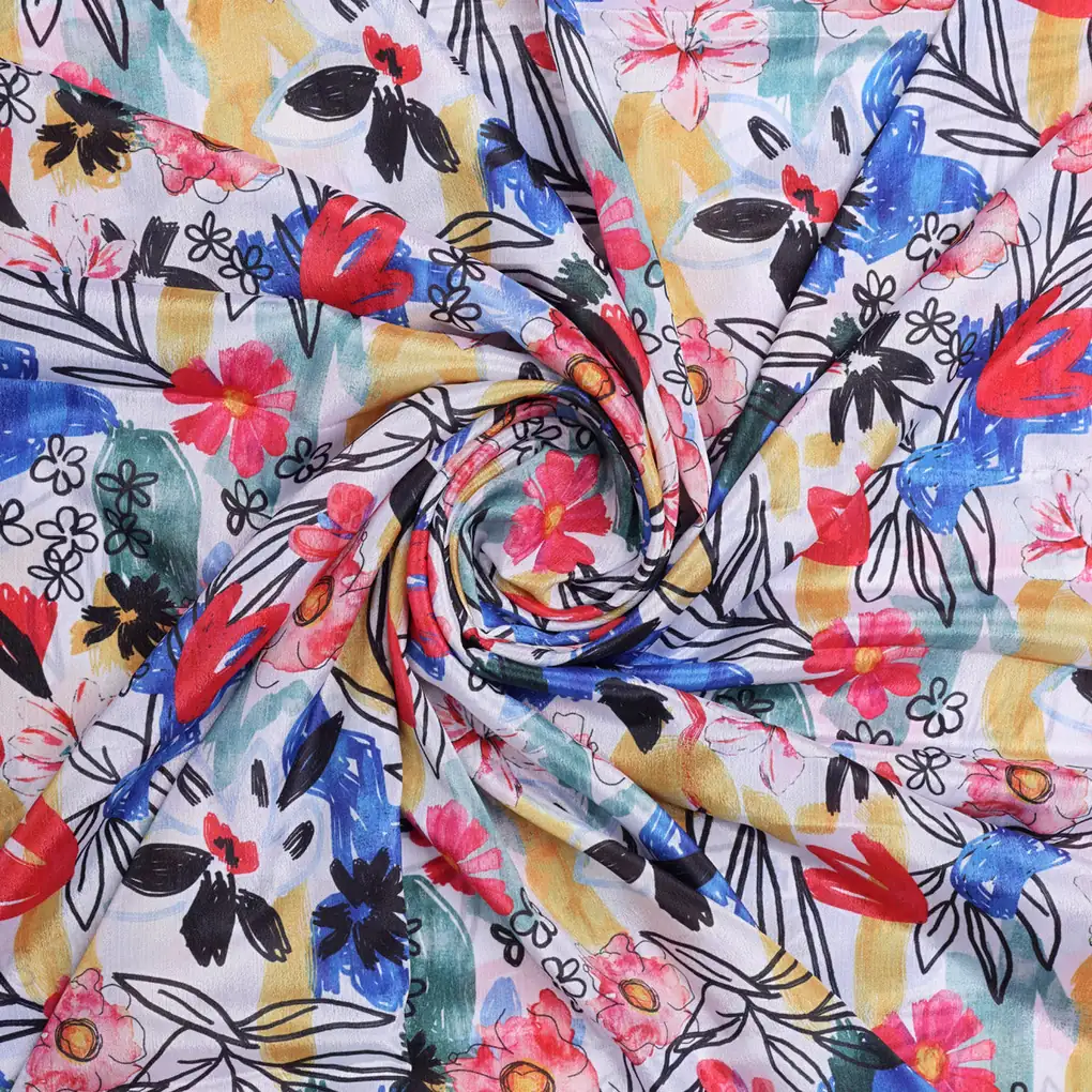 Colourful Abstract Painterly Floral Print Chinon Fabric - Image 3