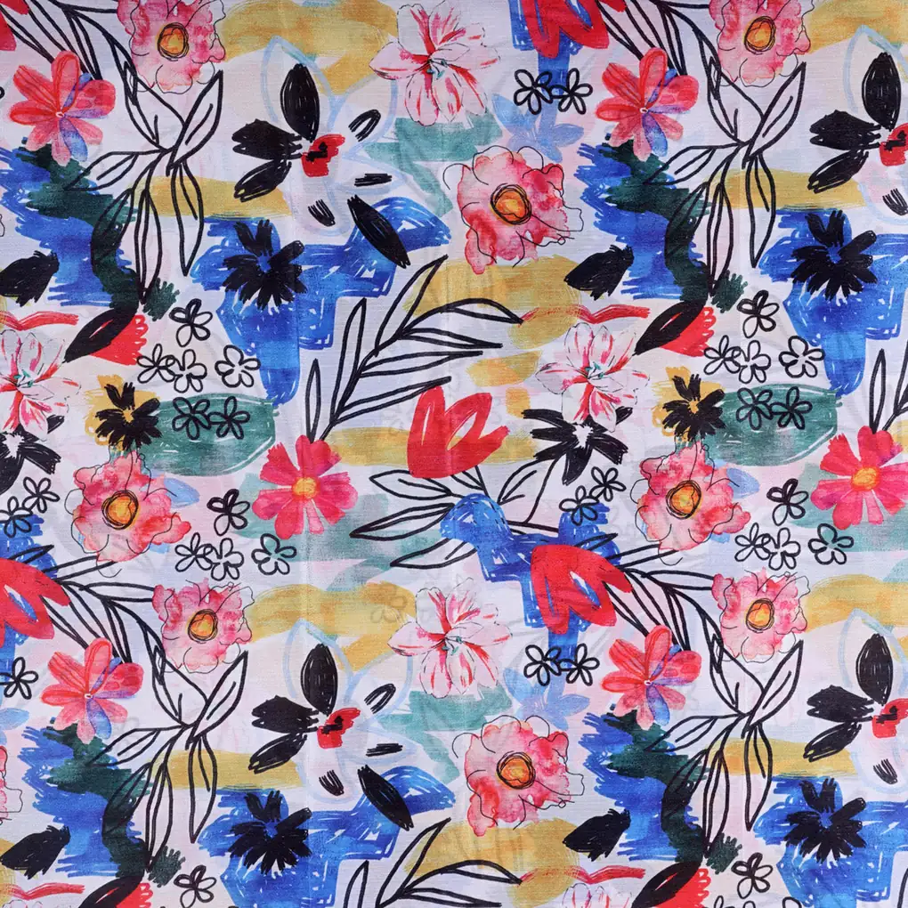 Colourful Abstract Painterly Floral Print Chinon Fabric - Image 4