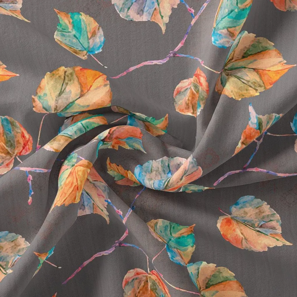 Colourful Floating Leaves Digital Printed Fabric - Image 3