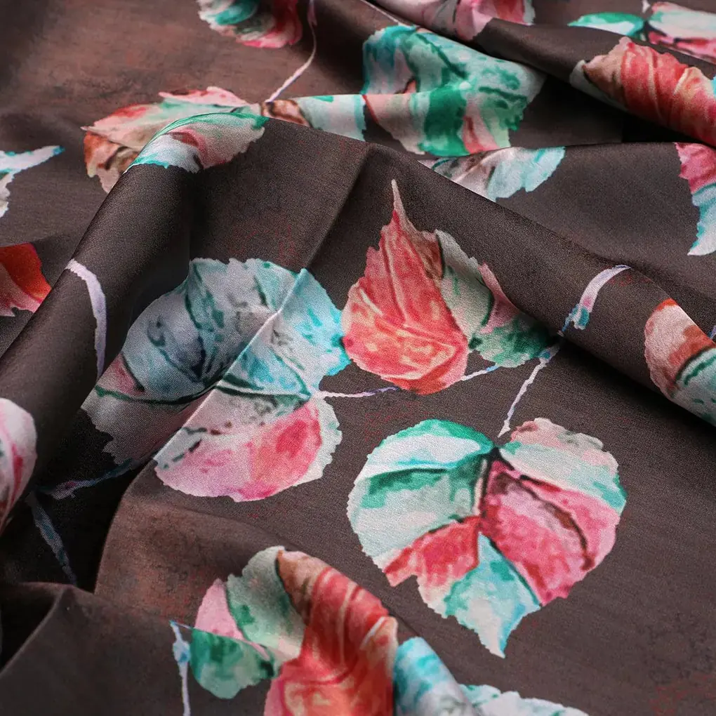 Colourful Floating Leaves Digital Printed Fabric - Japan Satin - Image 2