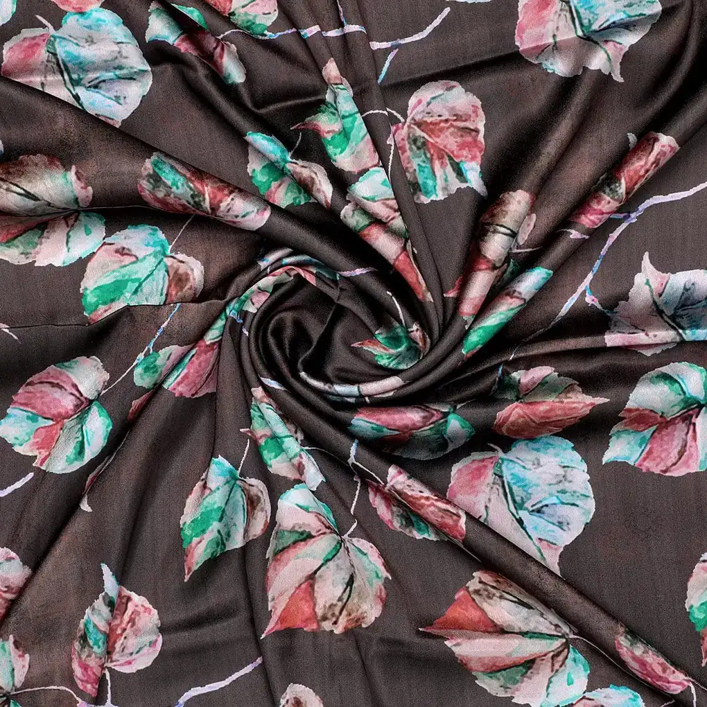 Colourful Floating Leaves Digital Printed Fabric - Japan Satin - Image 3