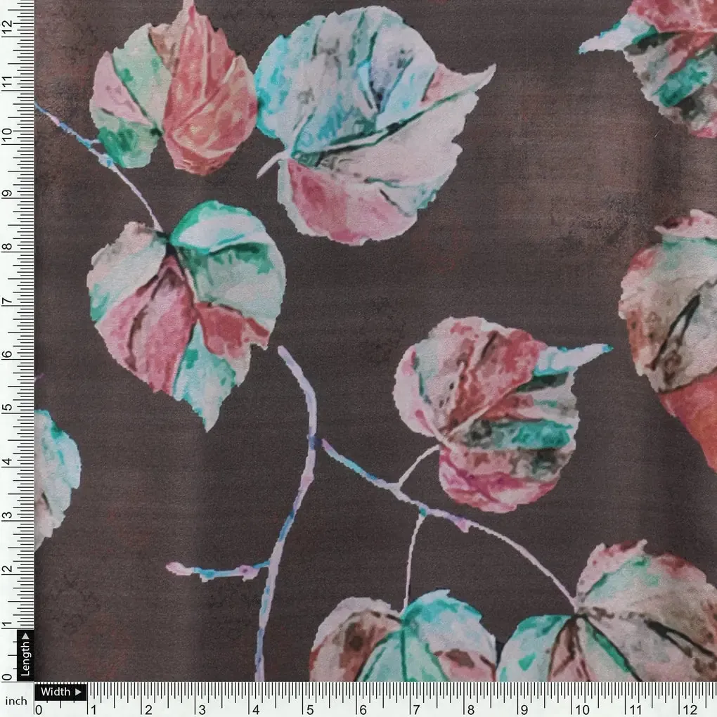 Colourful Floating Leaves Digital Printed Fabric - Japan Satin - Image 4