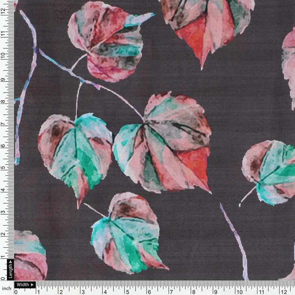 Colourful Floating Leaves Digital Printed Fabric - Poly Muslin - Image 4