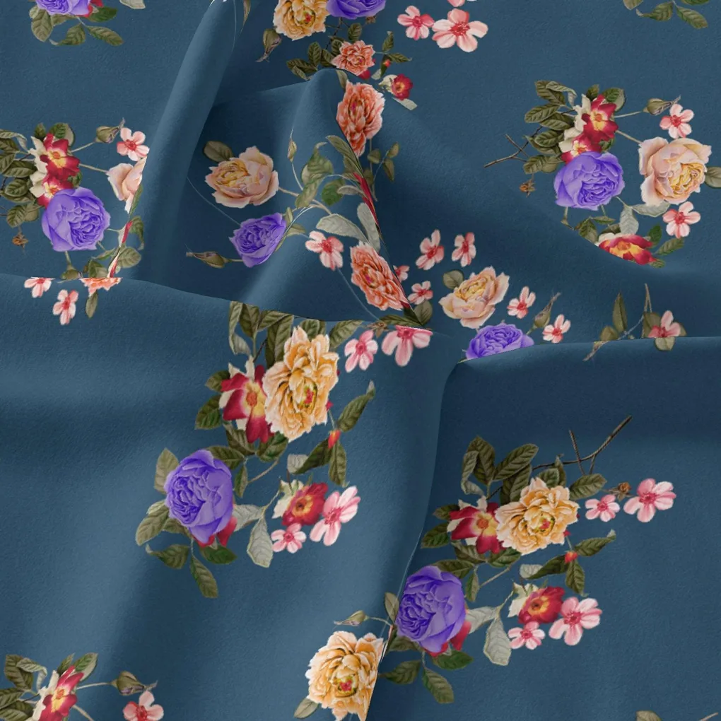 Colourful Flower Bunch Digital Printed Fabric - Image 3