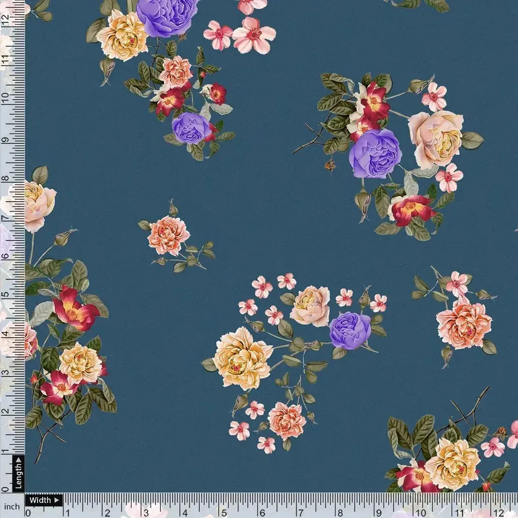 Colourful Flower Bunch Digital Printed Fabric - Japan Satin - Image 4