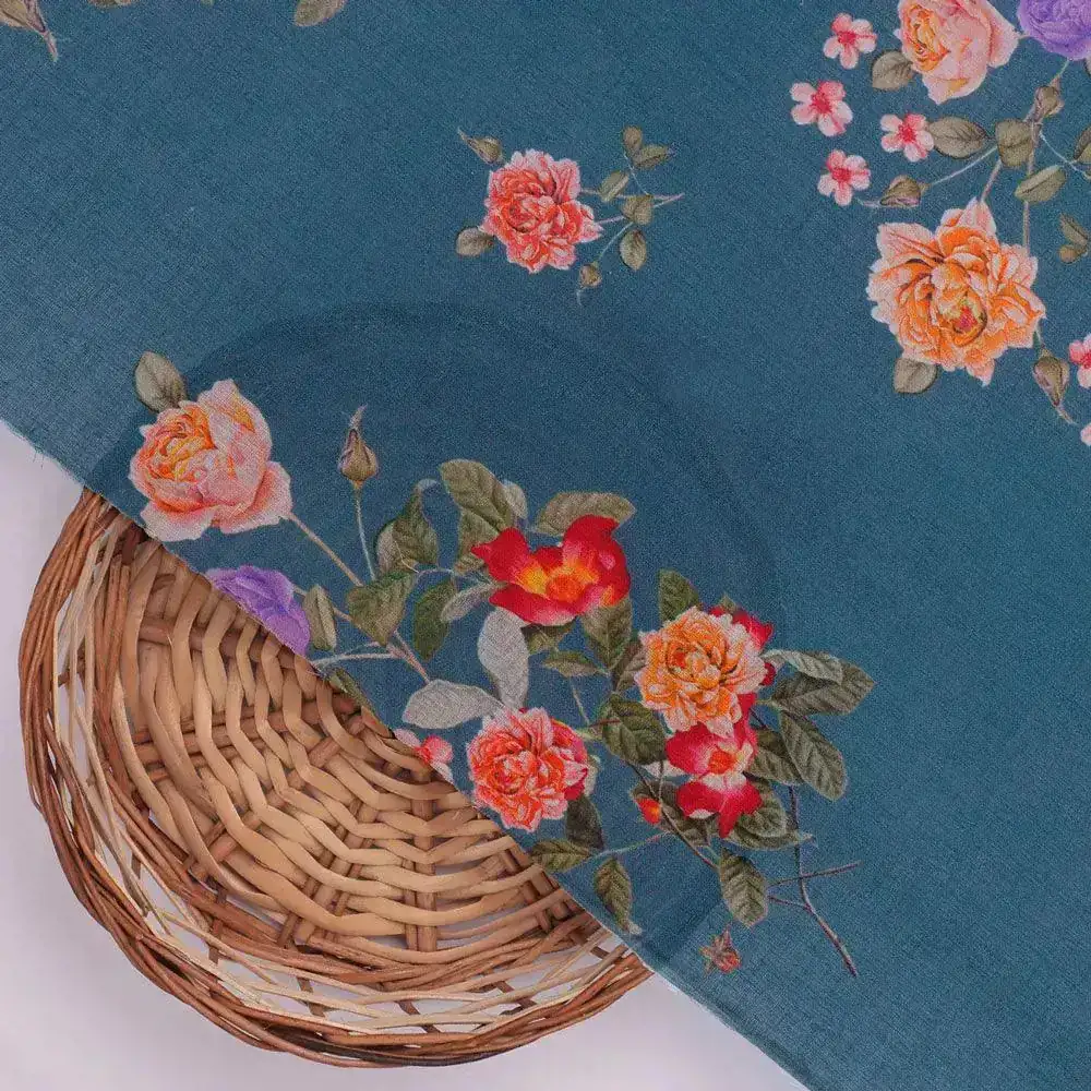 Colourful Flower Bunch Digital Printed Fabric - Pure Cotton - Image 2