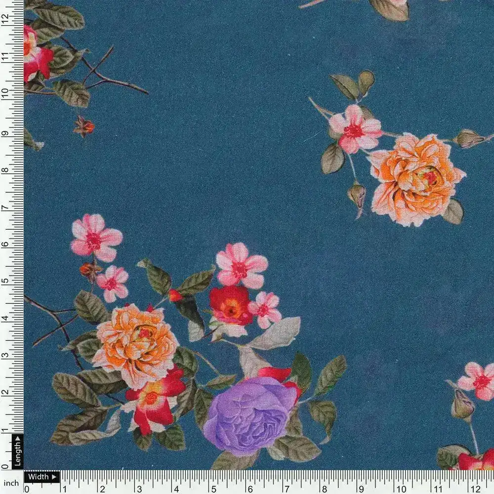 Colourful Flower Bunch Digital Printed Fabric - Pure Cotton - Image 4