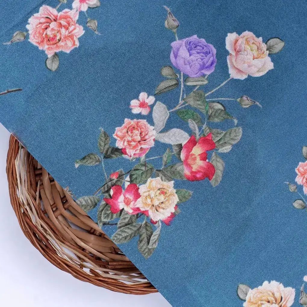 Colourful Flower Bunch Digital Printed Fabric - Crepe - Image 2