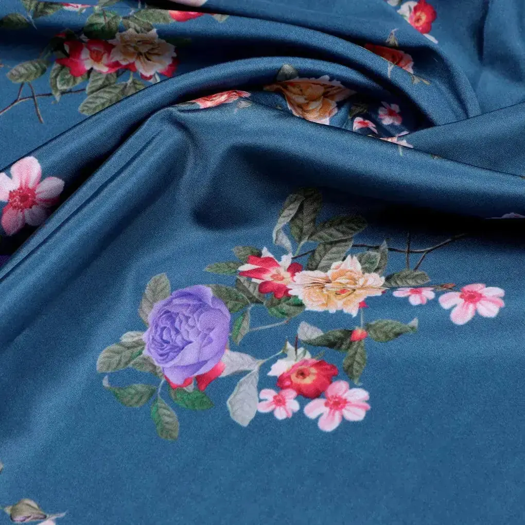 Colourful Flower Bunch Digital Printed Fabric - Crepe - Image 3