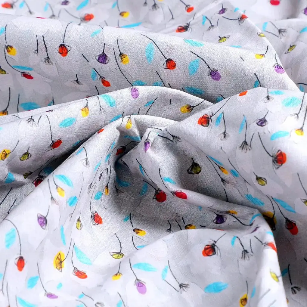Colourful Flower Chintz With Small Leaves Digital Printed Fabric - Pure Cotton - Image 3