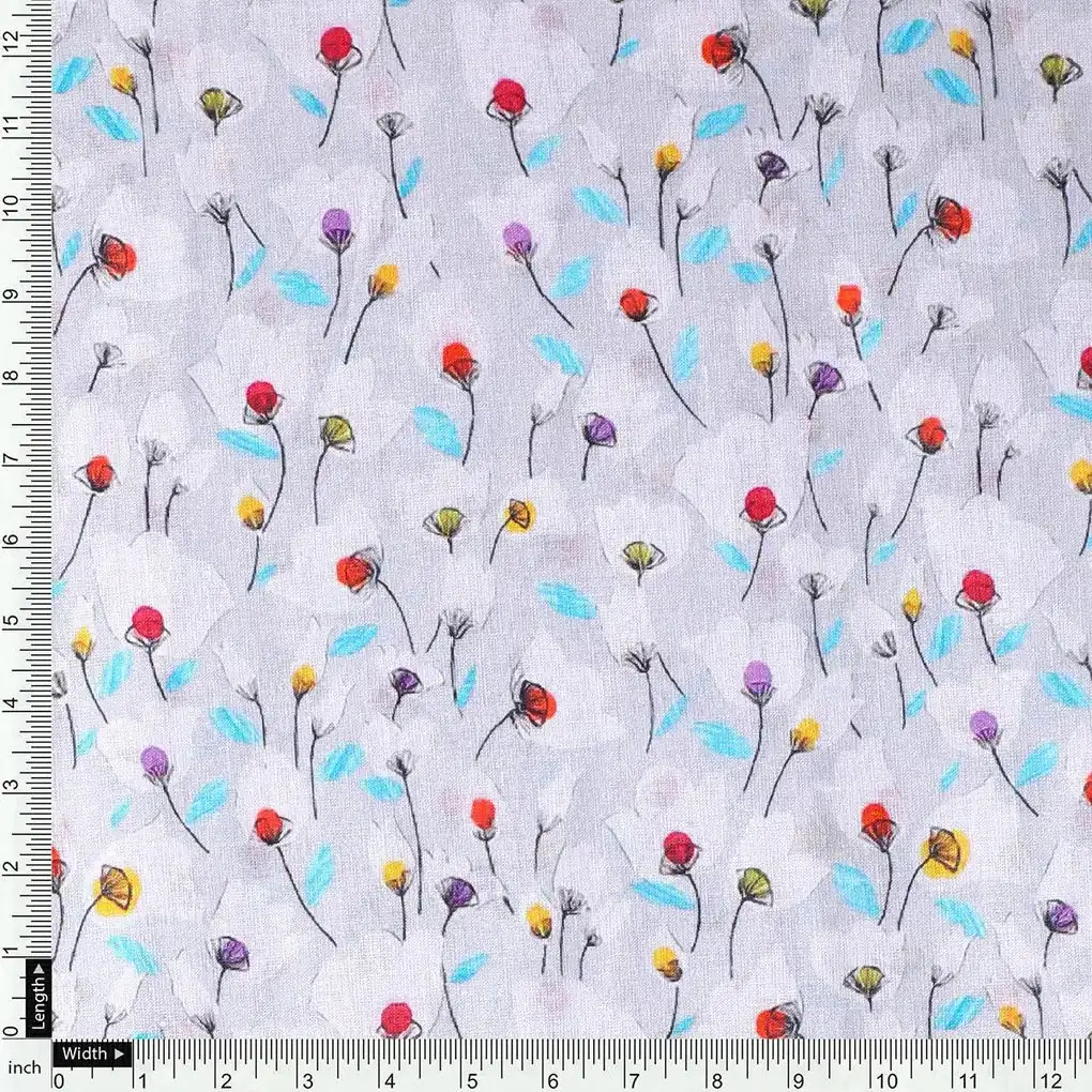 Colourful Flower Chintz With Small Leaves Digital Printed Fabric - Pure Cotton - Image 4