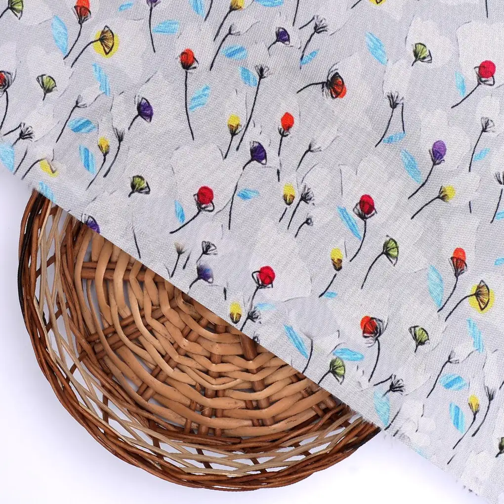 Colourful Flower Chintz With Small Leaves Digital Printed Fabric - Rayon - Image 2