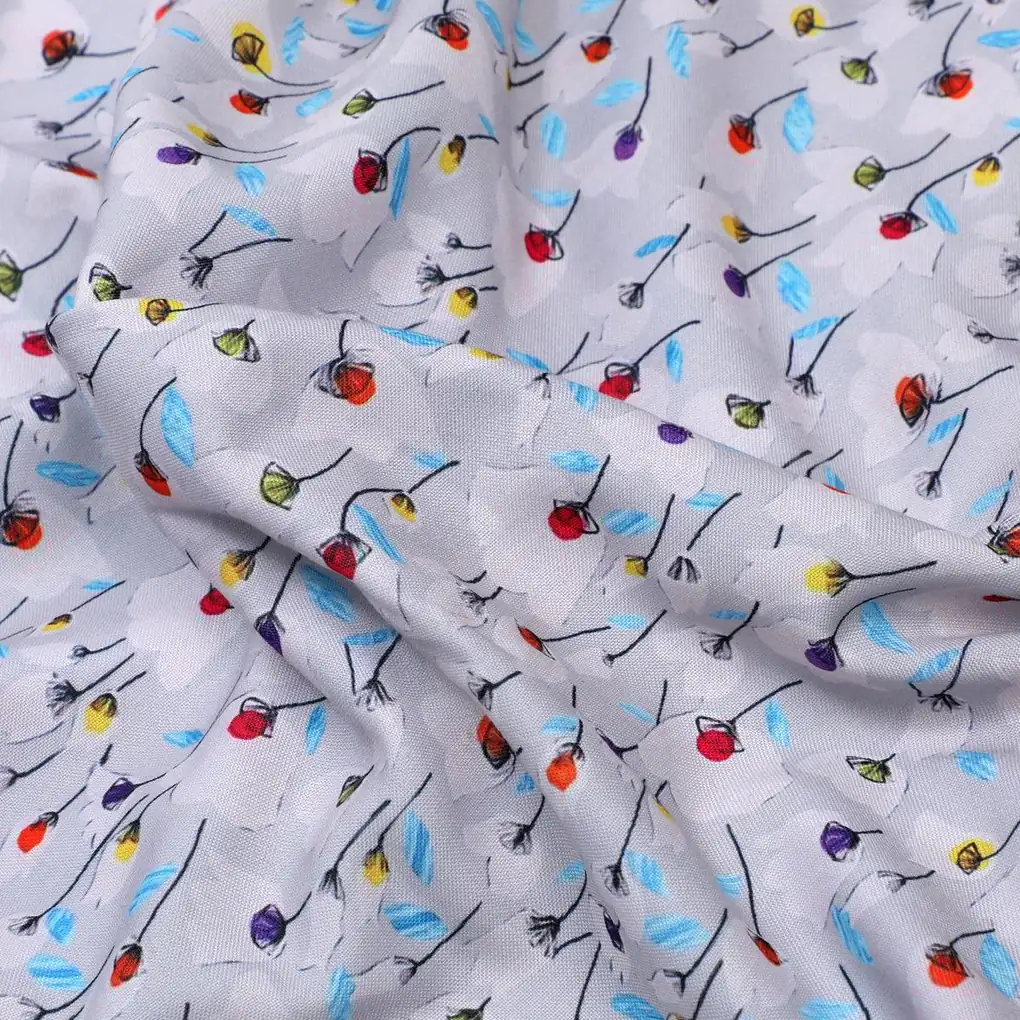 Colourful Flower Chintz With Small Leaves Digital Printed Fabric - Rayon - Image 3