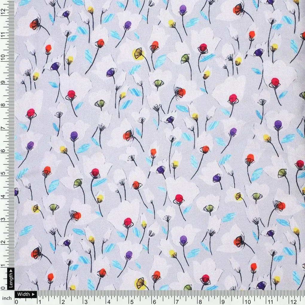 Colourful Flower Chintz With Small Leaves Digital Printed Fabric - Rayon - Image 4
