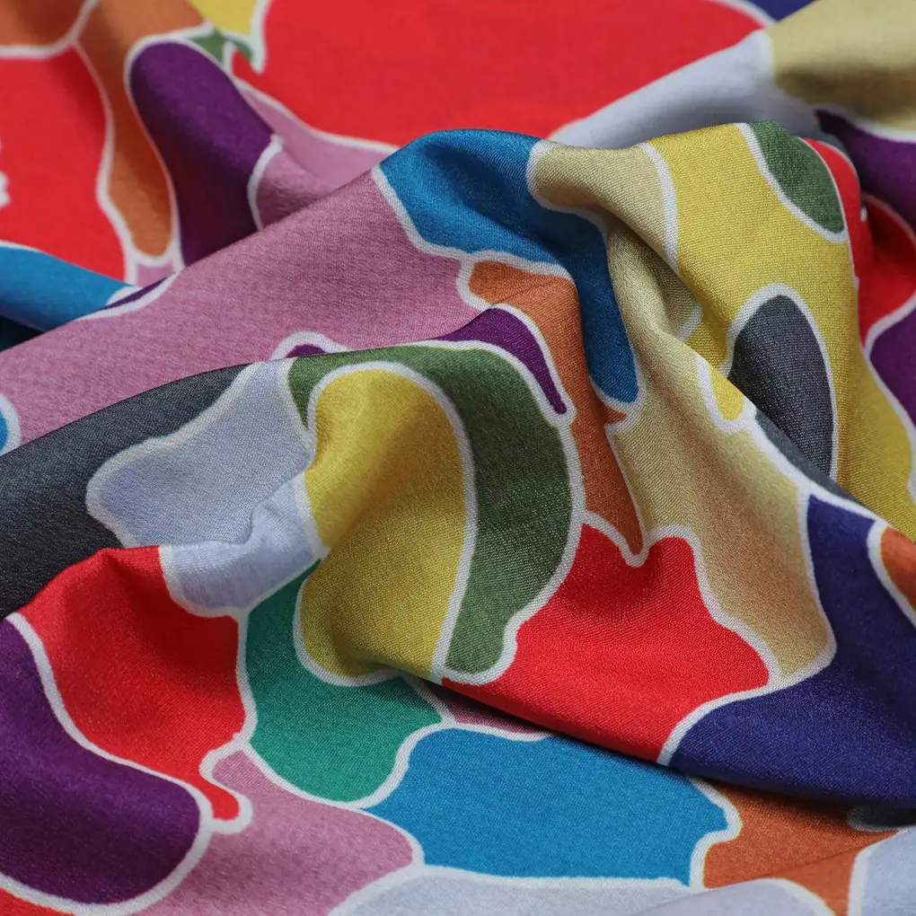 Colourful Marble Abstract Art Digital Printed Fabric - Silk Crepe - Image 3