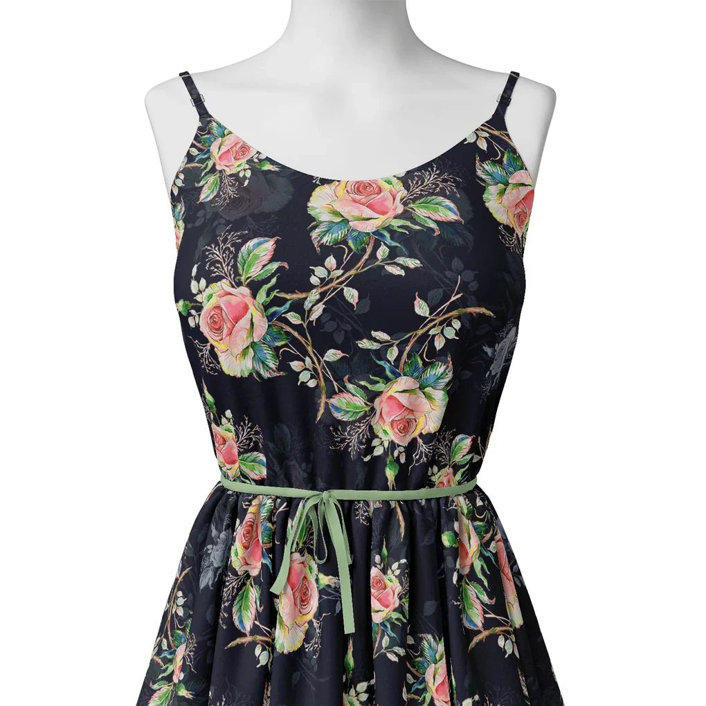 Colourful Roses With Multicolour Branch Digital Printed Fabric - Image 2
