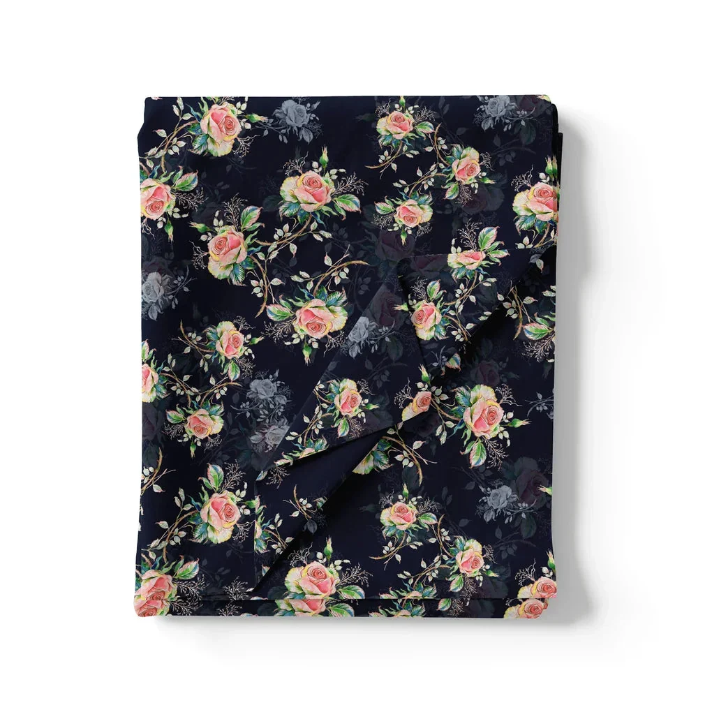 Colourful Roses With Multicolour Branch Digital Printed Fabric - Pure Muslin - Image 3