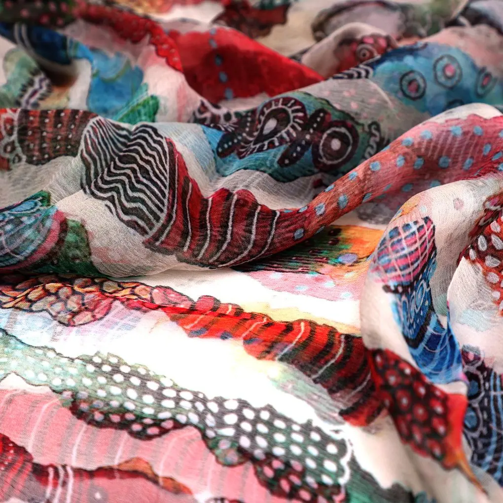 Colourful Round Stripes Digital Printed Fabric - Pure Chiffon - Image 3