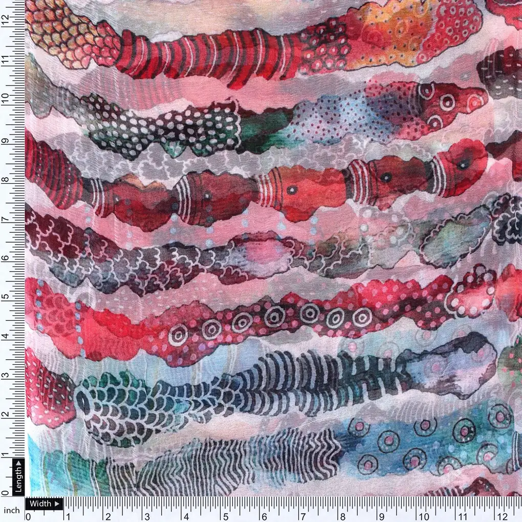 Colourful Round Stripes Digital Printed Fabric - Pure Chiffon - Image 4
