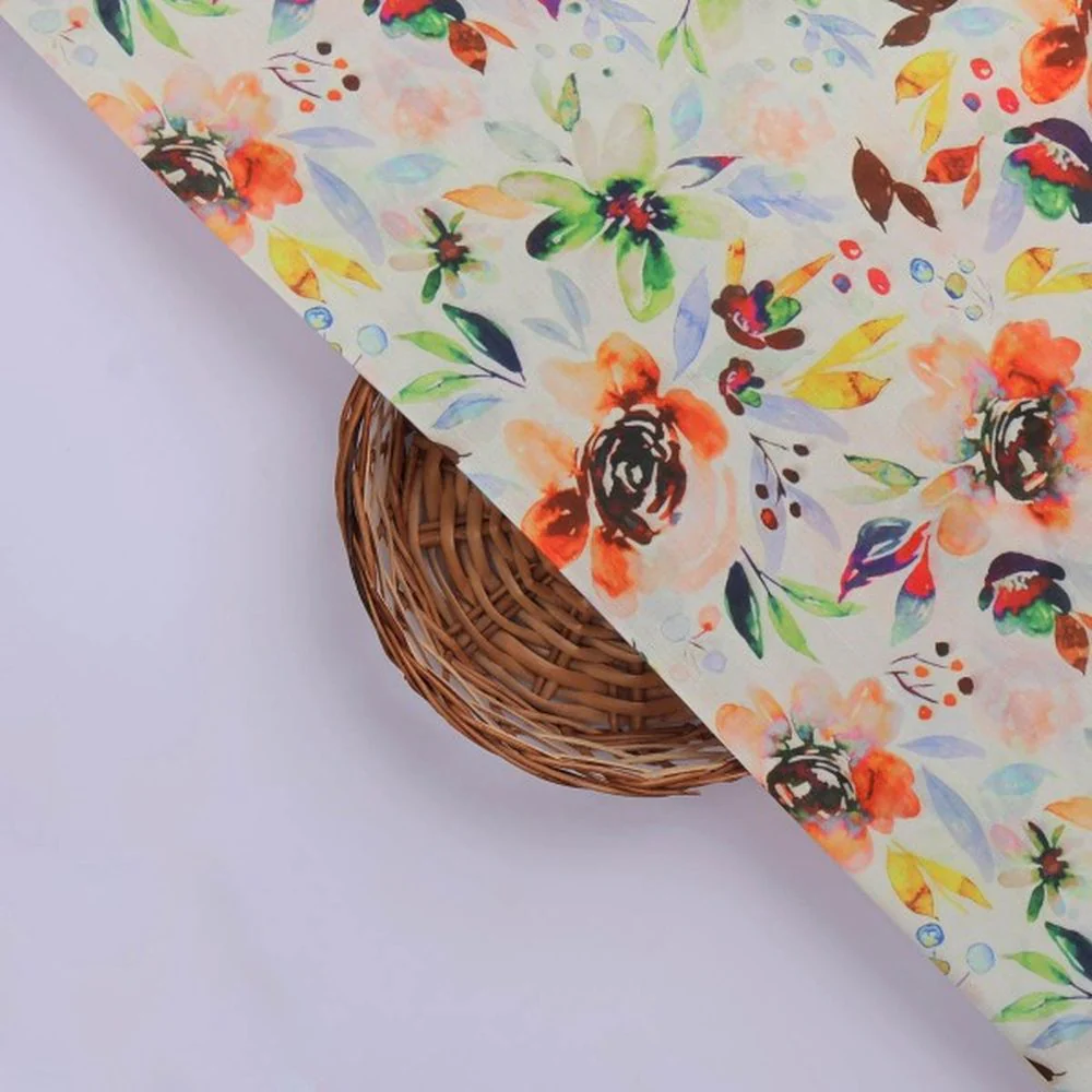 Colourful Watercolour Blossom Printed Soft Muslin Fabric - Image 2