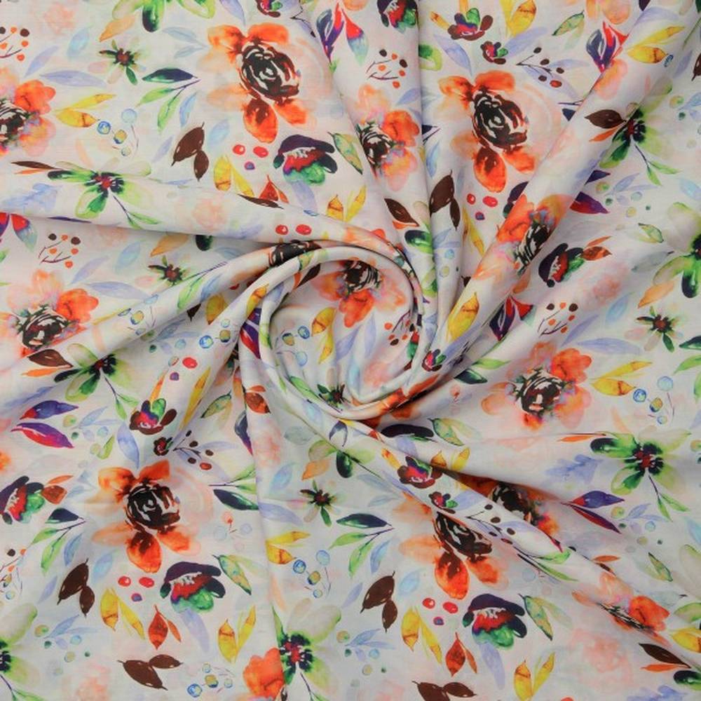 Colourful Watercolour Blossom Printed Soft Muslin Fabric - Image 3