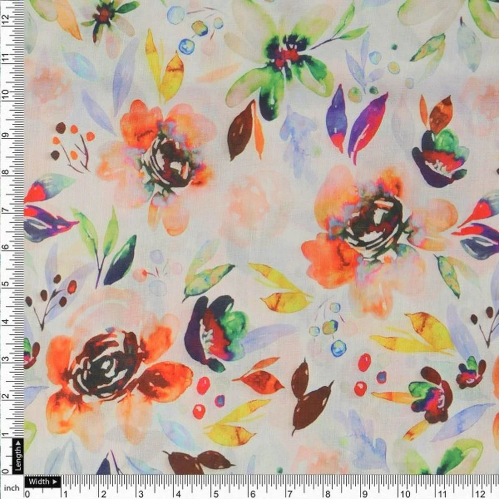 Colourful Watercolour Blossom Printed Soft Muslin Fabric - Image 4