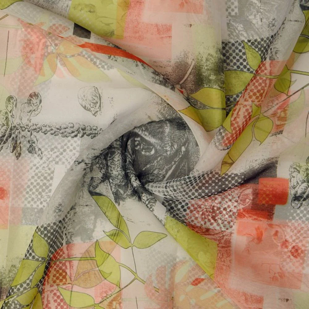 Contemporary Abstract Leaf & Dot Print Organza Fabric - Image 2