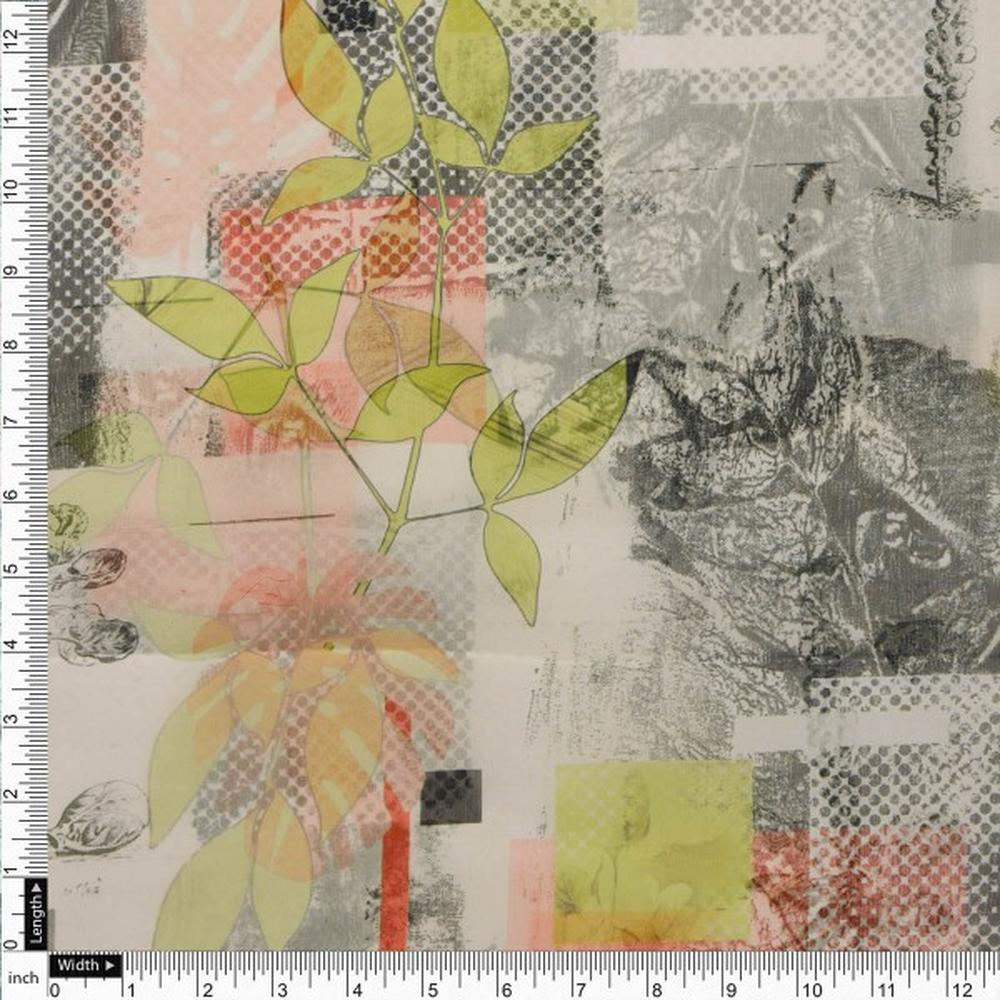 Contemporary Abstract Leaf & Dot Print Organza Fabric - Image 4