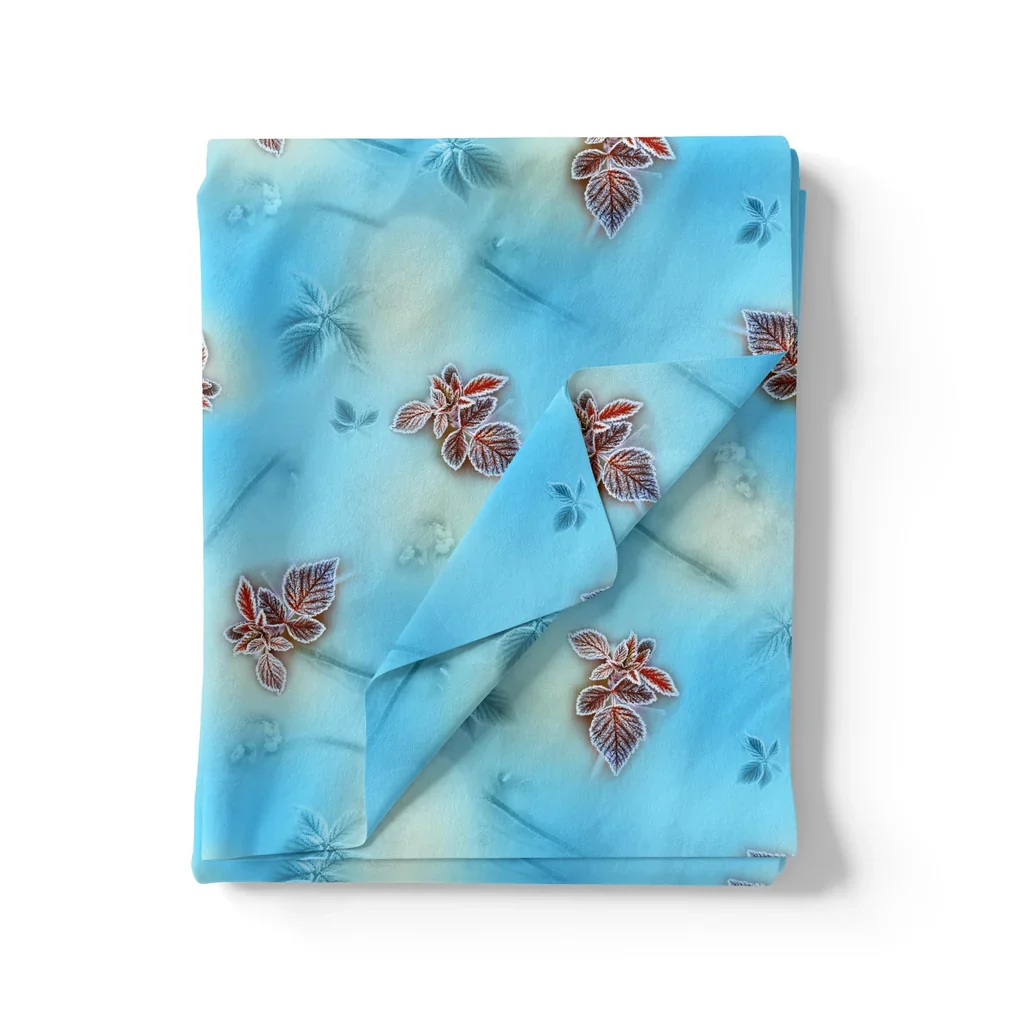 Cool Blue Ice Brown Leaves Digital Printed Fabric - Image 3