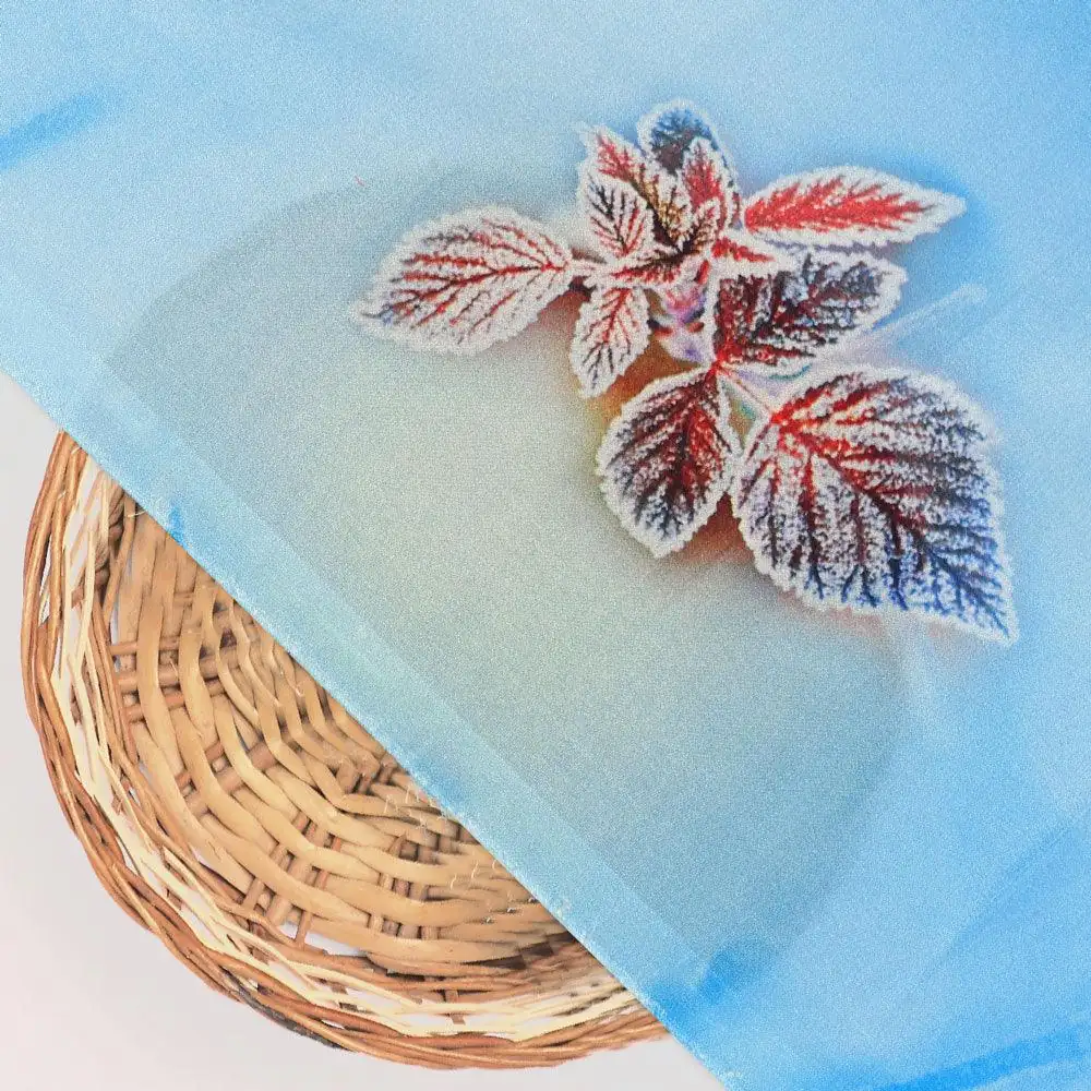 Cool Blue Ice Brown Leaves Digital Printed Fabric - Silk Crepe - Image 2