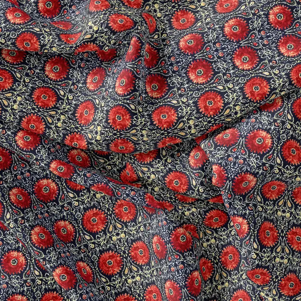 Cool Red Shiny Flower With Valley Digital Printed Fabric - Pure Muslin - Image 3