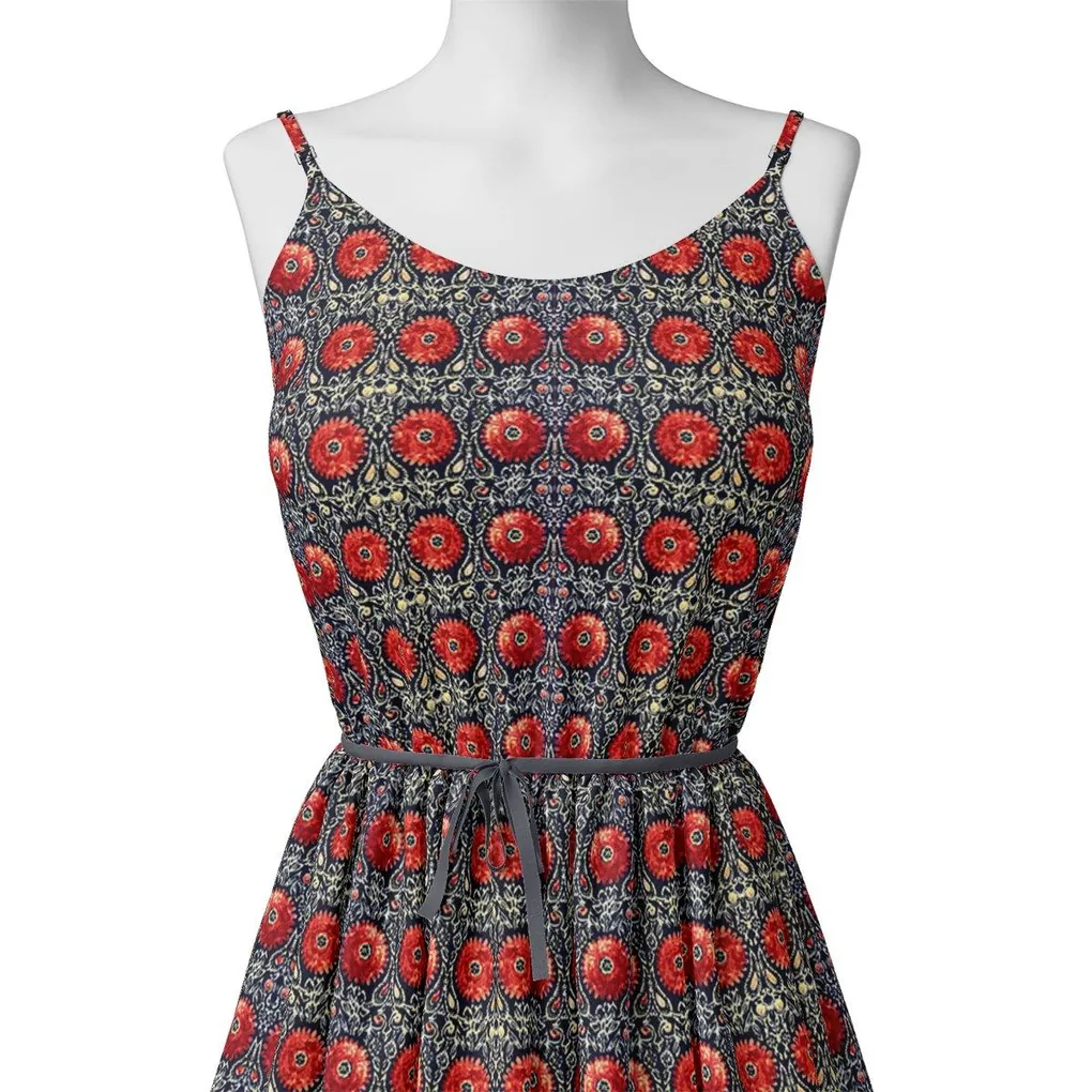 Cool Red Shiny Flower With Valley Digital Printed Fabric - Tusser Silk - Image 2
